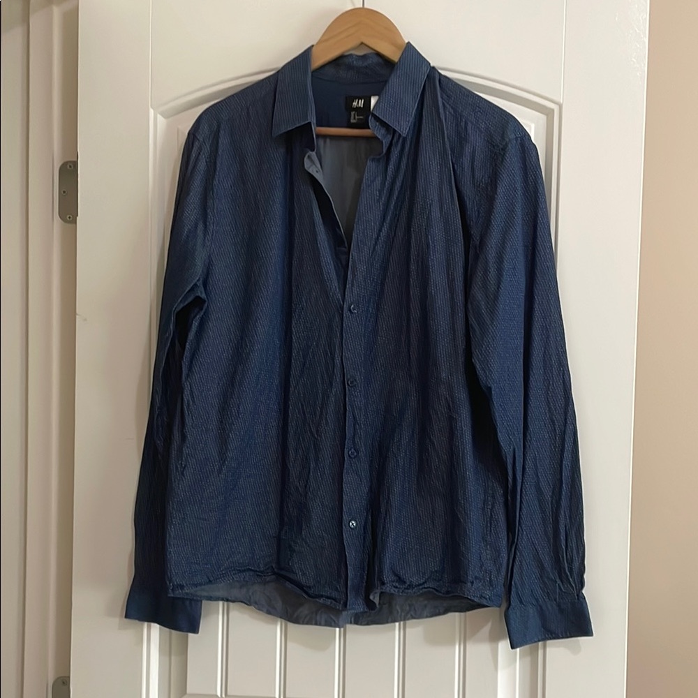 Mens Blue Polkadot Button-Up Shirt